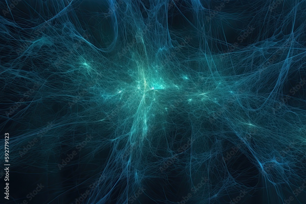 Futuristic Network Art: Blue Conceptual Model of an Electrical Lightning Fractal Wallpaper: Generative AI