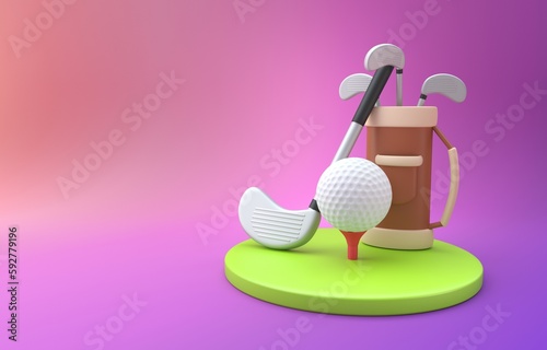 Isolated Playing Golf. 3D Illustration
