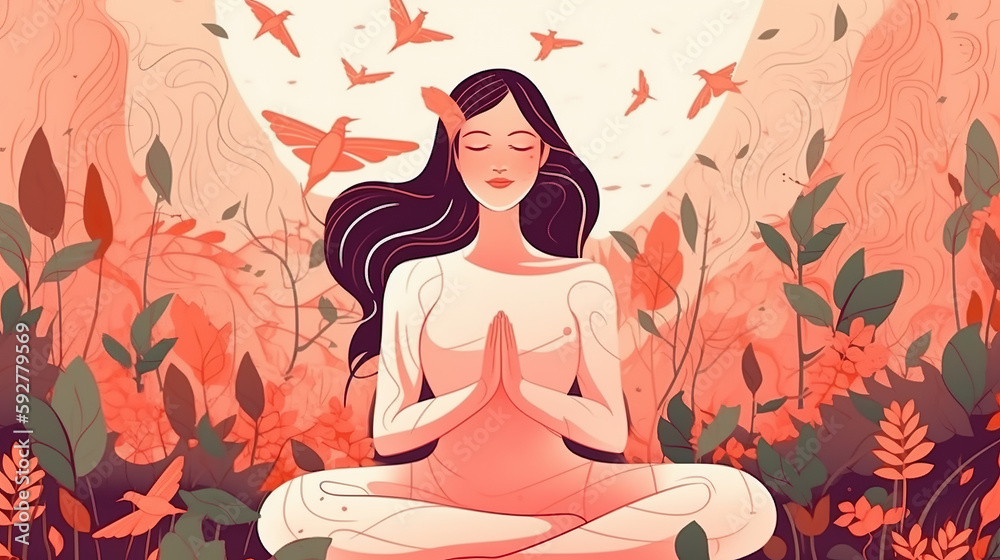 Illustrated Beautiful Women Meditating in Nature made by Generative AI Illustrated Beautiful Women Meditating in Nature made by Generative AI