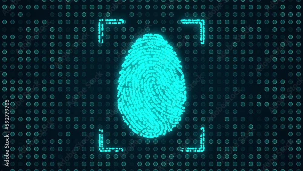 Digital fingerprint or thumb fingerprint scan icon made of moving blue