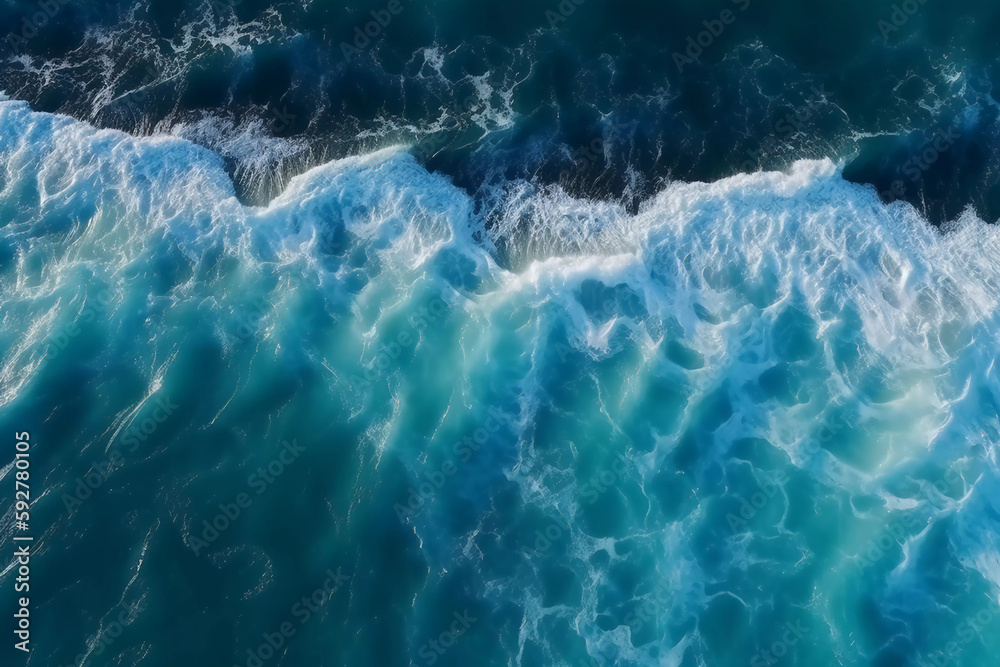 Illustrazione Stock Spectacular aerial top view background photo of blue ocean  sea water white wave splashing in the deep sea. Drone photo | Adobe Stock