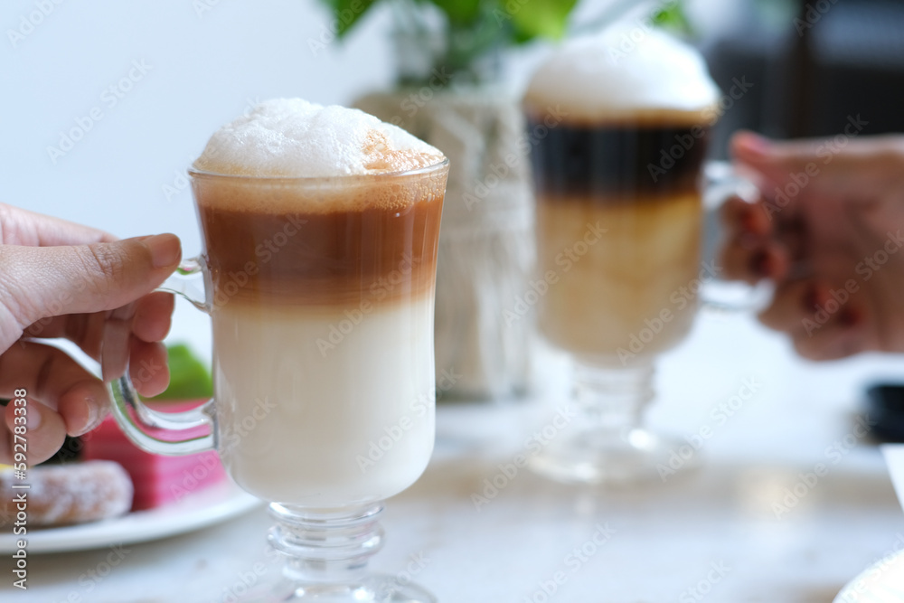 coffee latte and milk tea with milk foam coffee latte and milk tea with milk foam