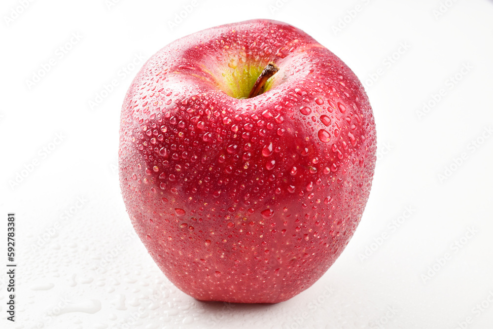 Ripe red apple with water drops isolated on white background, fresh fruit Ripe red apple with water drops isolated on white background, fresh fruit