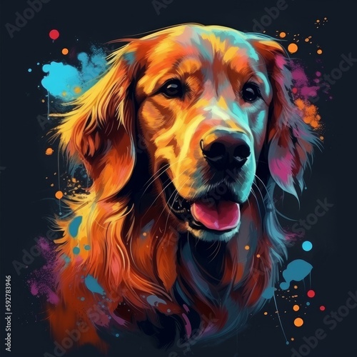 Colorful Golden Retriever, vibrant color Retriever. Generative AI