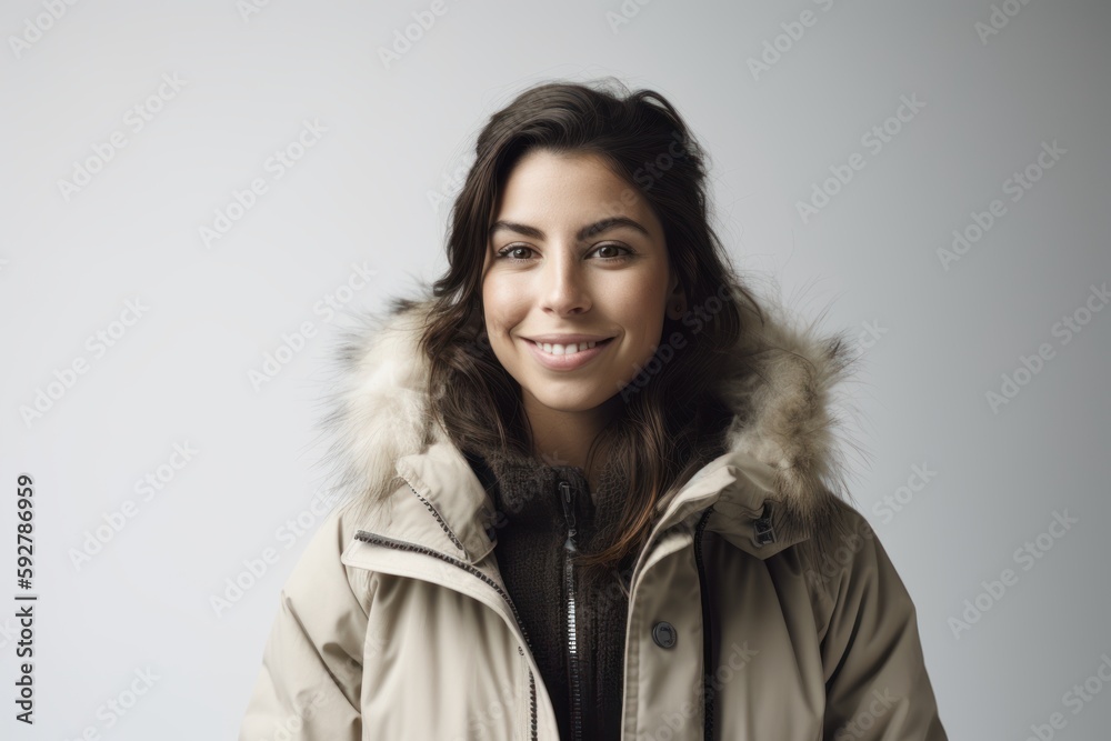 Portrait of a beautiful young woman in a winter jacket smiling at the camera Portrait of a beautiful young woman in a winter jacket smiling at the camera