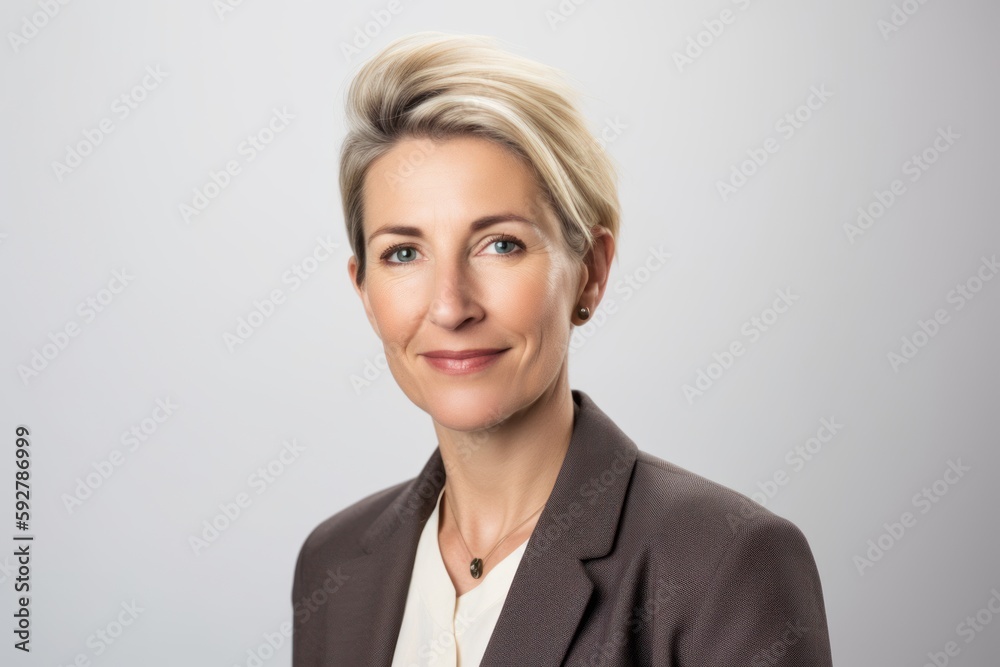 Portrait of a smiling businesswoman looking at the camera over gray background Portrait of a smiling businesswoman looking at the camera over gray background