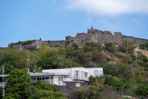 Marigot, Saint Martin town skyline from Fort Louis in the Caribbean.