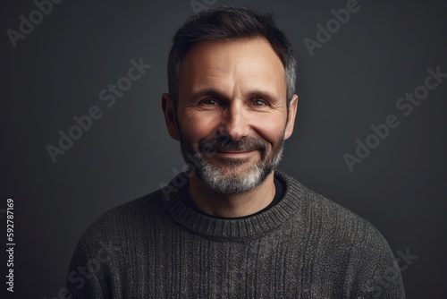 Portrait of a handsome middle-aged man in a gray sweater.