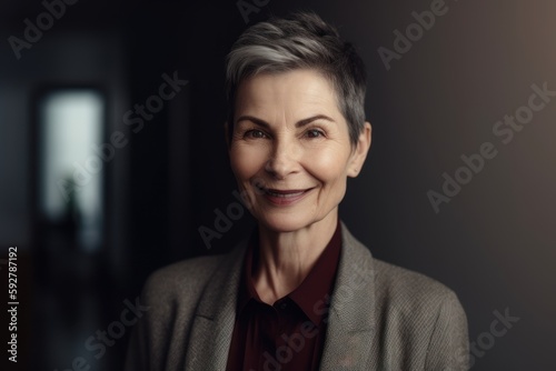 Portrait of smiling senior businesswoman looking at camera while standing in office