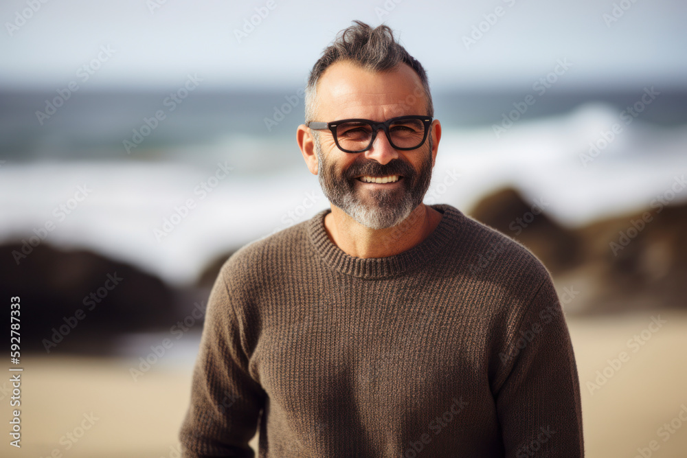 Portrait of handsome mature man wearing eyeglasses on the beach Portrait of handsome mature man wearing eyeglasses on the beach