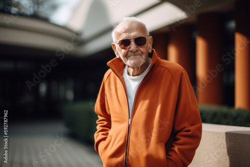Portrait of an old man in a stylish orange jacket and sunglasses © Robert MEYNER