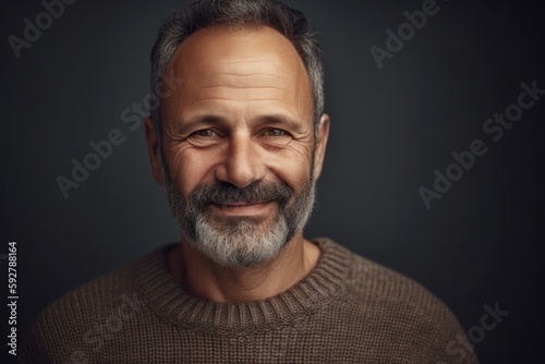 Portrait of a smiling middle-aged man in a brown sweater.