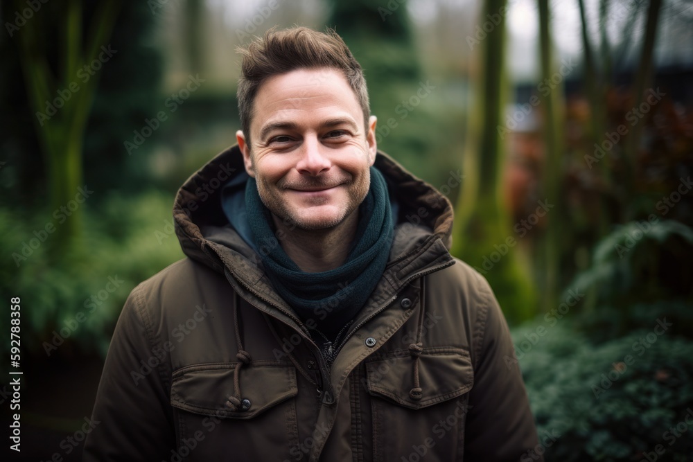 Portrait of a handsome young man wearing a coat and scarf. Portrait of a handsome young man wearing a coat and scarf.