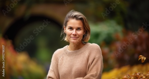 Portrait of a beautiful young woman in the autumn park. Outdoor.