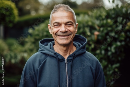 Portrait of a smiling senior man in a park looking at the camera