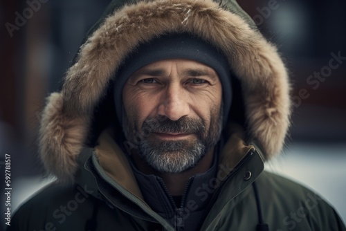 Portrait of a man with a gray beard in a winter jacket