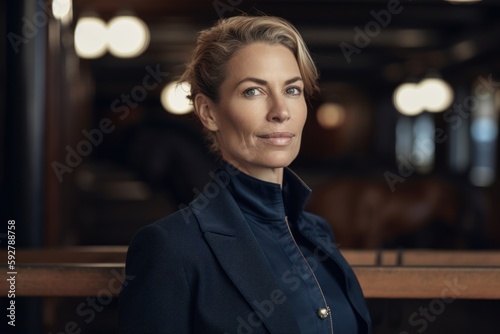 Portrait of confident businesswoman looking away while standing in coffee shop