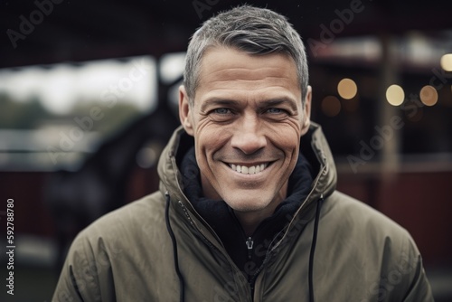 Portrait of smiling middle-aged man in sportswear outdoors