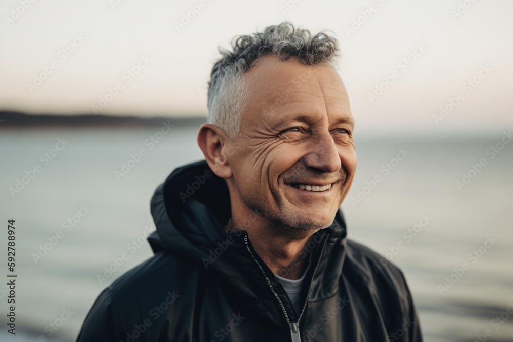 Portrait of a smiling senior man standing by the sea at sunset Portrait of a smiling senior man standing by the sea at sunset