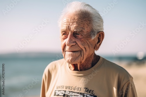 portrait of an elderly man on the beach on a sunny day