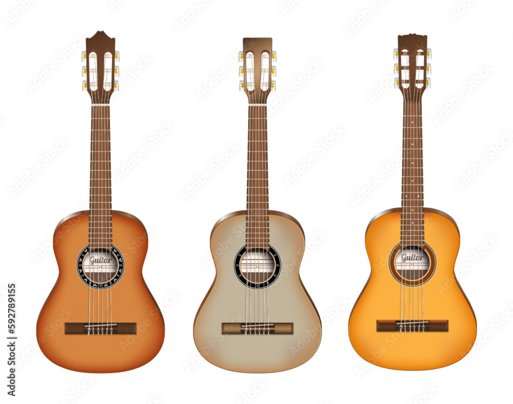 Obraz premium realistic wooden classic acoustic guitar isolated - 3d illustrator
