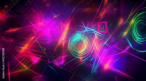 abstract background with neon lights and strange forms generated by AI