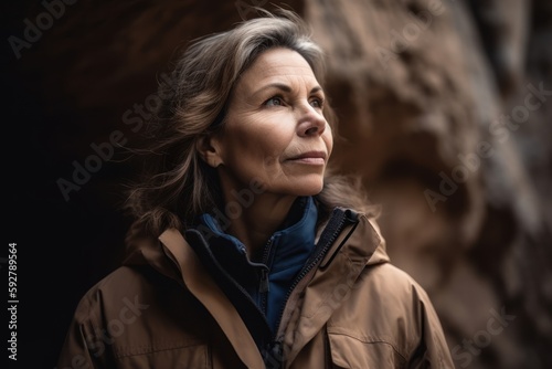 Portrait of a middle-aged woman in a brown jacket. © Robert MEYNER