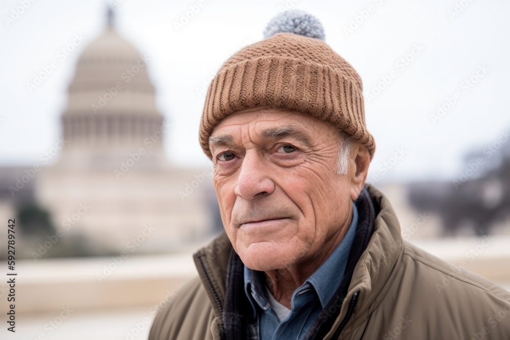 Portrait of an elderly man in front of the United States Capitol