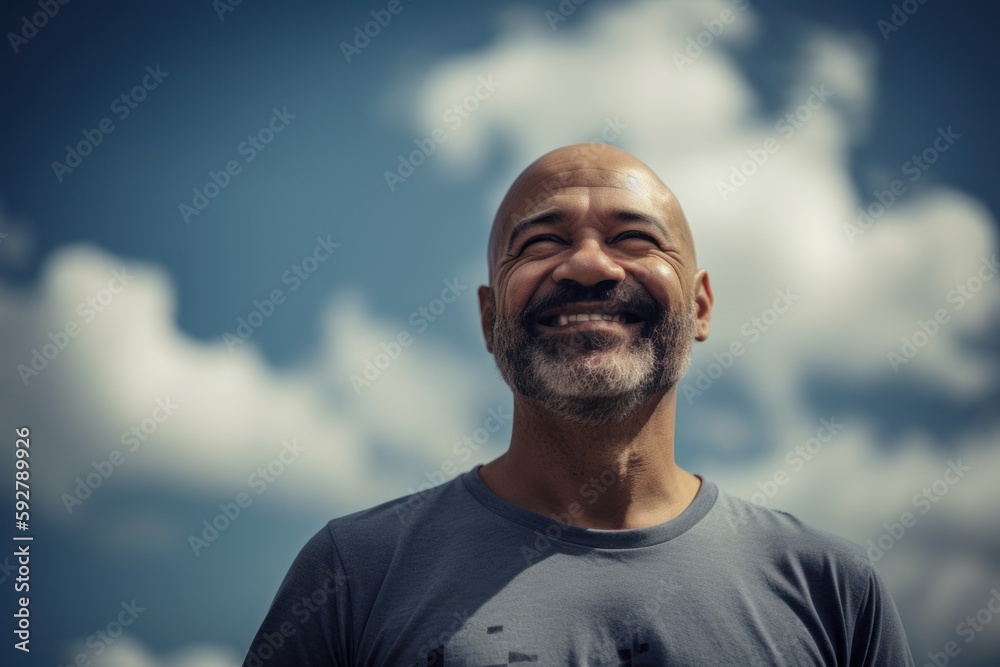 Portrait of a senior man smiling against blue sky with clouds. Portrait of a senior man smiling against blue sky with clouds.