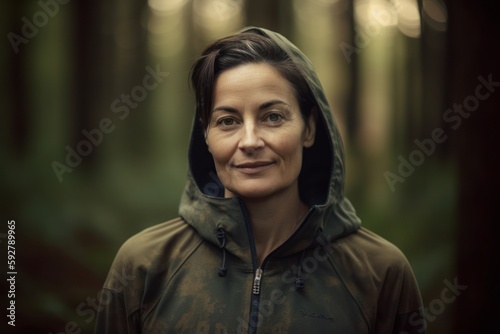 Portrait of a woman in the forest. Photo in old color image style.