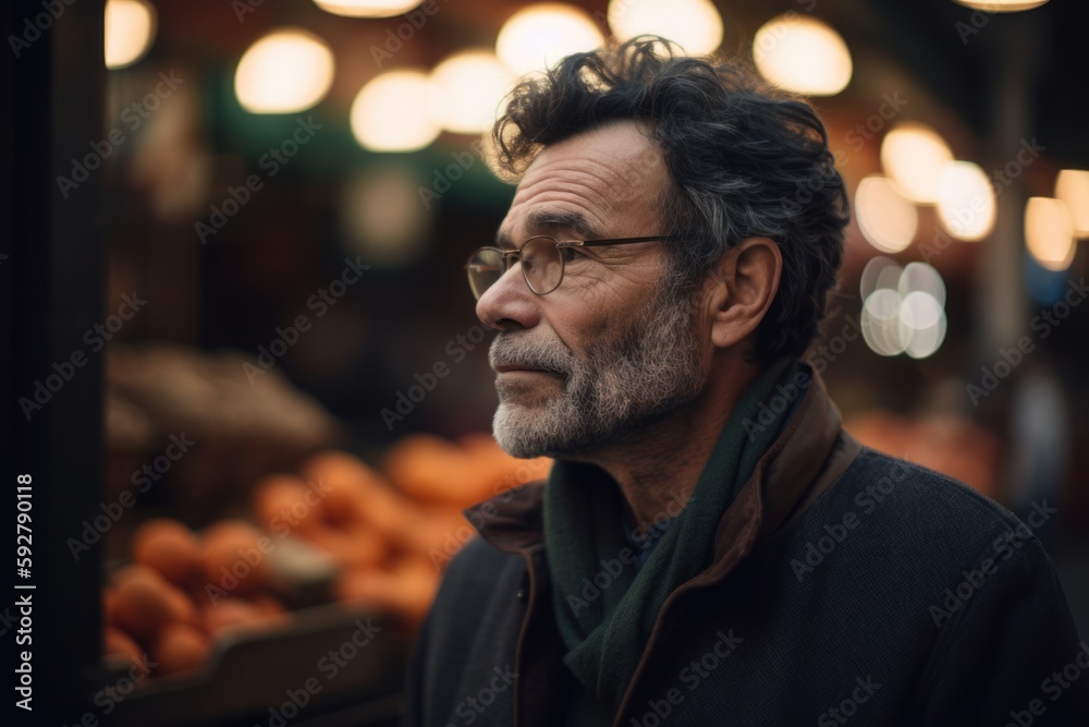 Portrait of mature man with eyeglasses in the market. Portrait of mature man with eyeglasses in the market.