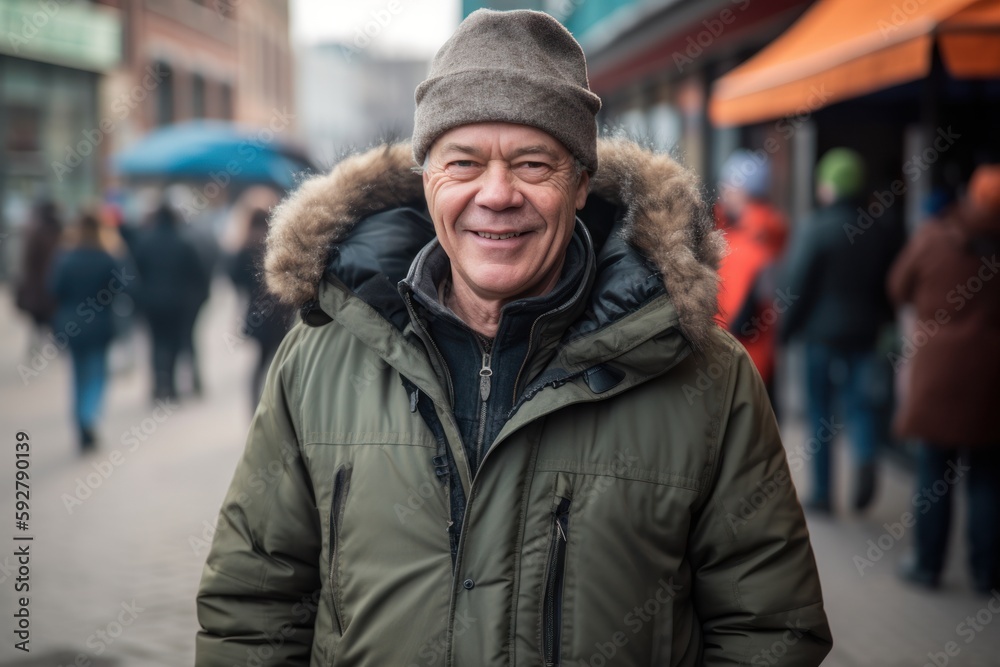 Portrait of an elderly man on the street in a cold winter day Portrait of an elderly man on the street in a cold winter day