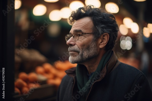Portrait of mature man with eyeglasses in the market.