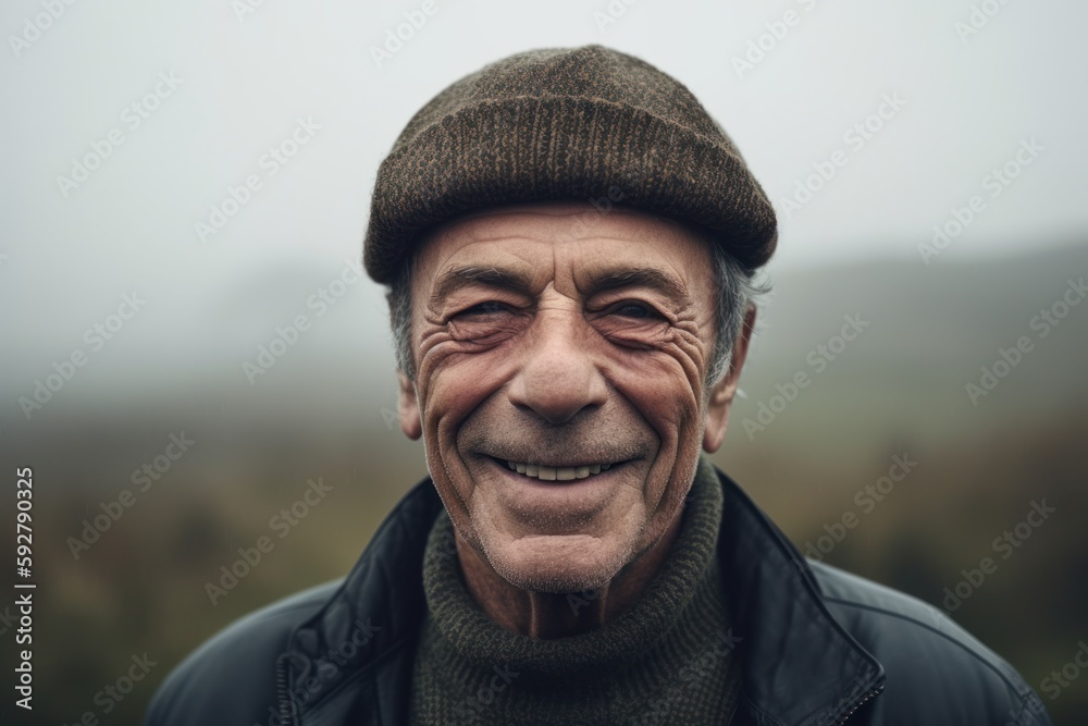 Portrait of a senior man in a hat smiling at the camera. Portrait of a senior man in a hat smiling at the camera.