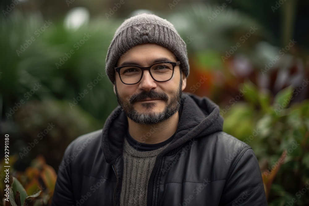 Portrait of a handsome young man wearing glasses and a warm hat Portrait of a handsome young man wearing glasses and a warm hat