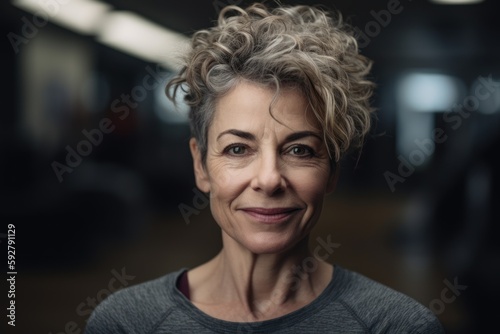 Portrait of a beautiful middle aged woman with short wavy hair