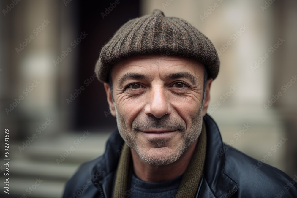 Portrait of a smiling senior man with a beret in the city Portrait of a smiling senior man with a beret in the city