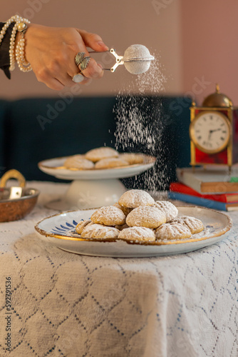 Egyptian cookies typically made in Eid Al Fitr.  The cookies made plain, with dates or with sweets.  © Israa