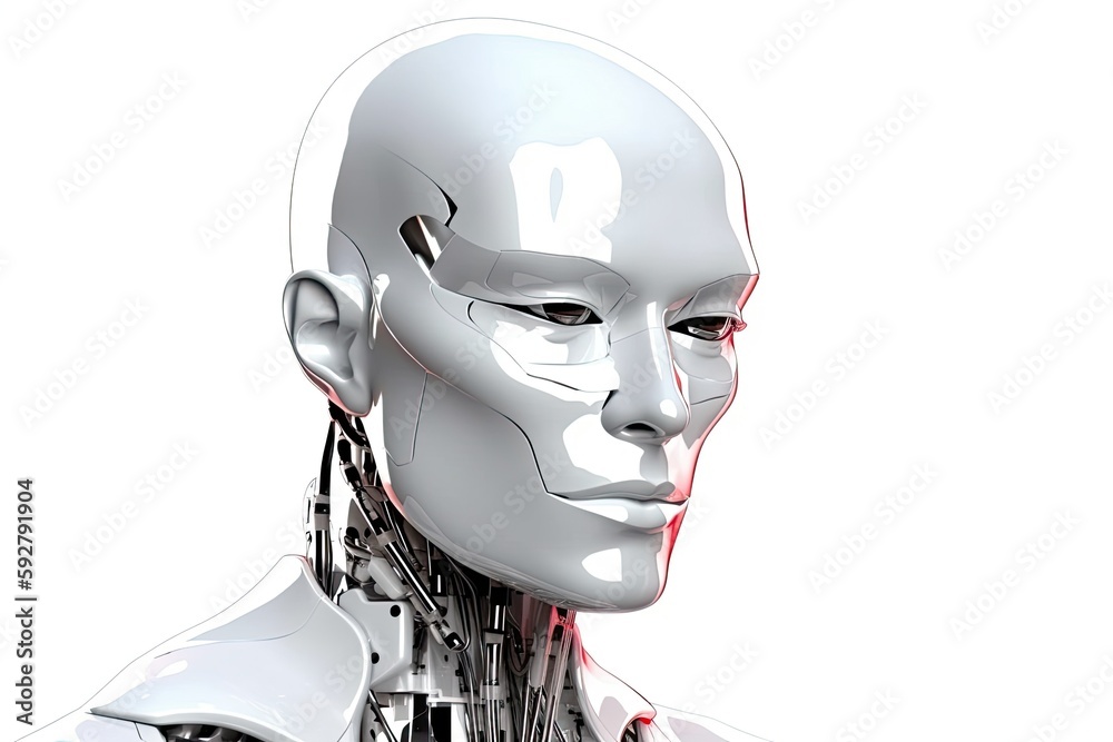 white robot with a chain around its neck, symbolic of captivity or oppression. Generative AI white robot with a chain around its neck, symbolic of captivity or oppression. Generative AI