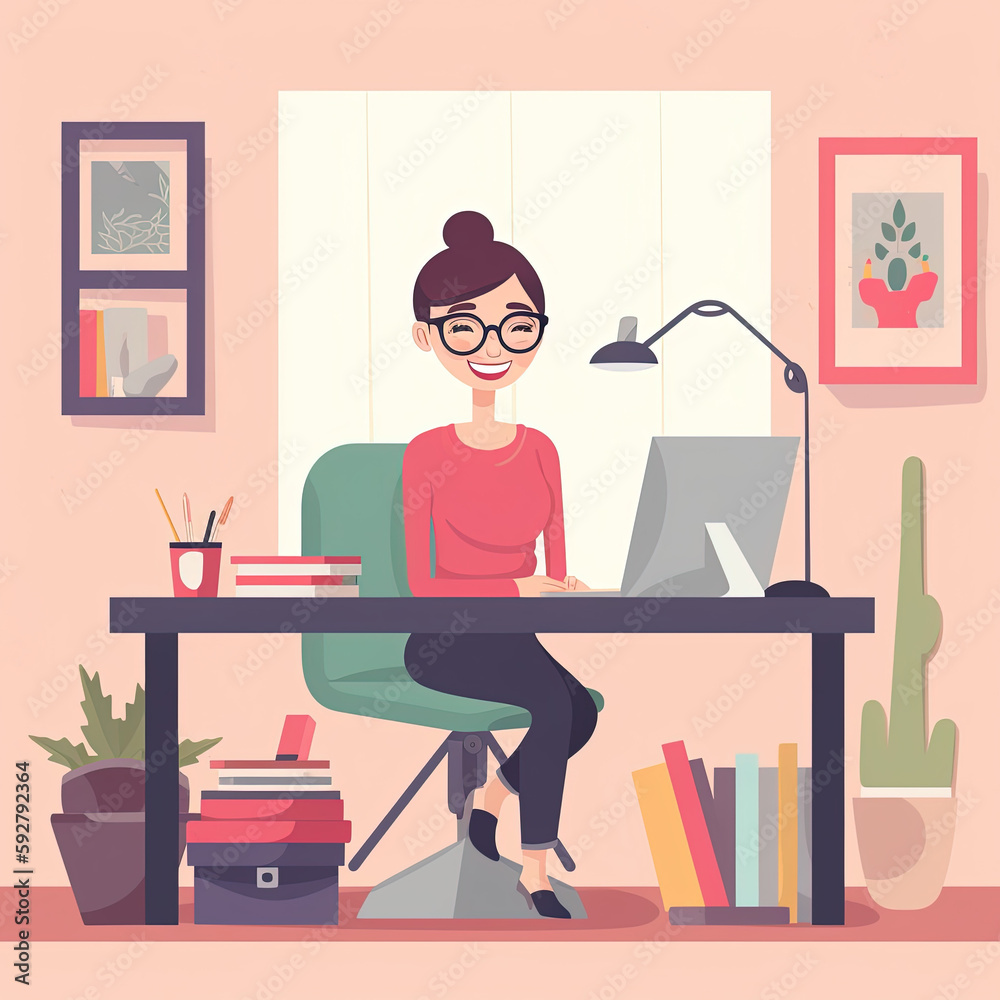 Young woman working at the office, Working from home, home office, smiley face, work with laptop, laptop, PC, young office worker, Young woman working at the office, Working from home, home office, smiley face, work with laptop, laptop, PC, young office worker,