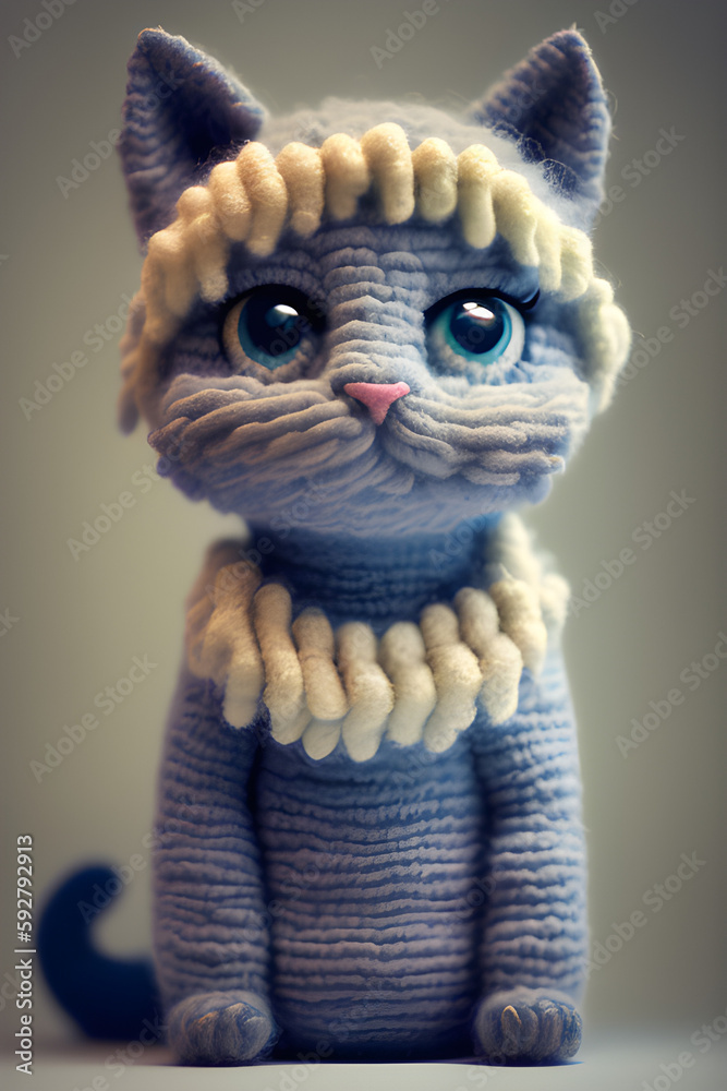 Cute woolitize cat. Idea for knitting. Generative AI Cute woolitize cat. Idea for knitting. Generative AI