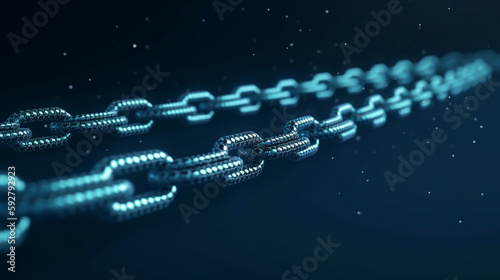 White lines and dots forming a chain link on blue background Blockchain concept Generative AI