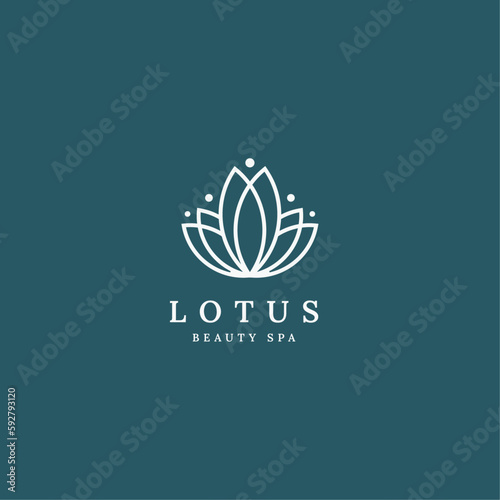 Vector Logo Illustration Lotus Line Art Style.