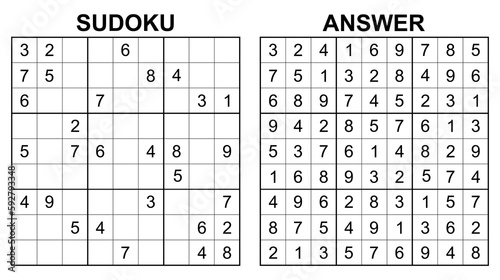 Vector sudoku with answer 15. Educational game with numbers for kids and leisure for adult on white background.