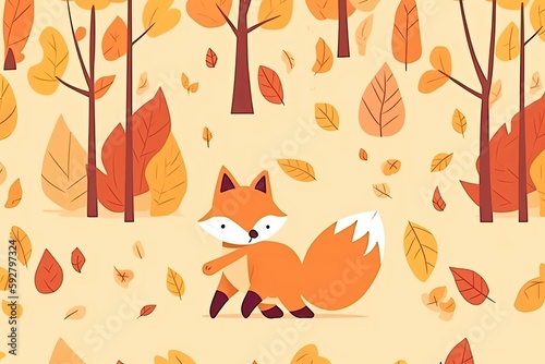 fox amidst a foliage of leaves. Generative AI