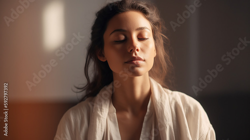 Beautiful, Peaceful Woman Meditating in Serenity made with Generative AI 