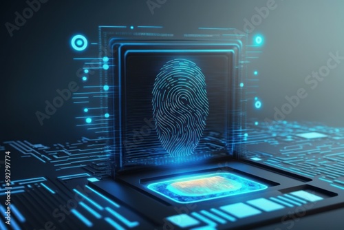 Digital biometri, security identify by fingerprint concept. Scanning system fingerprint. AI generated, human enhanced photo