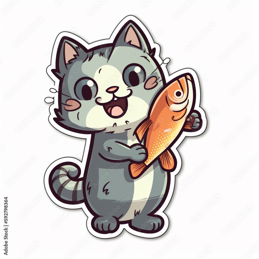 cat, sticker or tatto descat holding a fish n sticker stile cat, sticker or tatto descat holding a fish n sticker stile