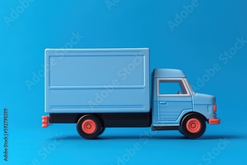 Blue delivery truck illustration, blue background, logistics concept. Generative AI