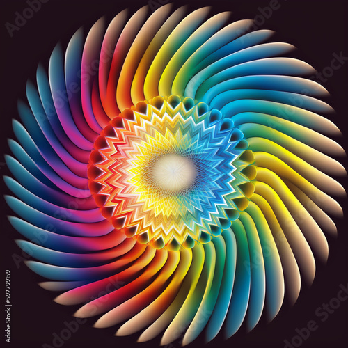 Colorful 3D illustration of a fractal mandala circle in modern style